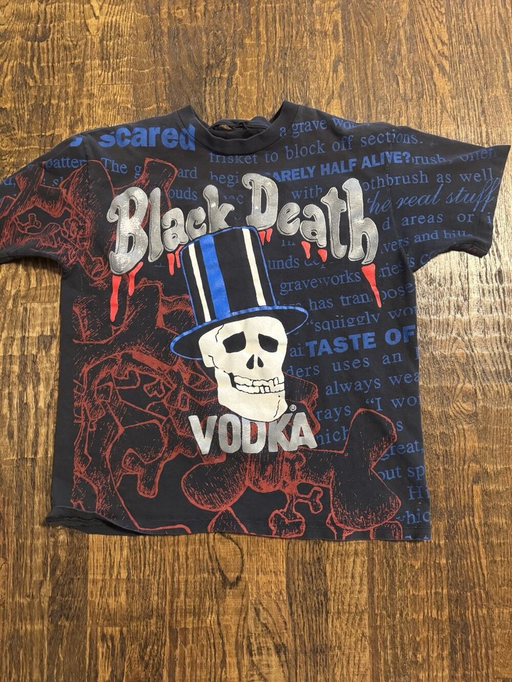 Vintage AOP Black Death Vodka Single Stitch Skull Slash Guns & Roses / Cut Tag